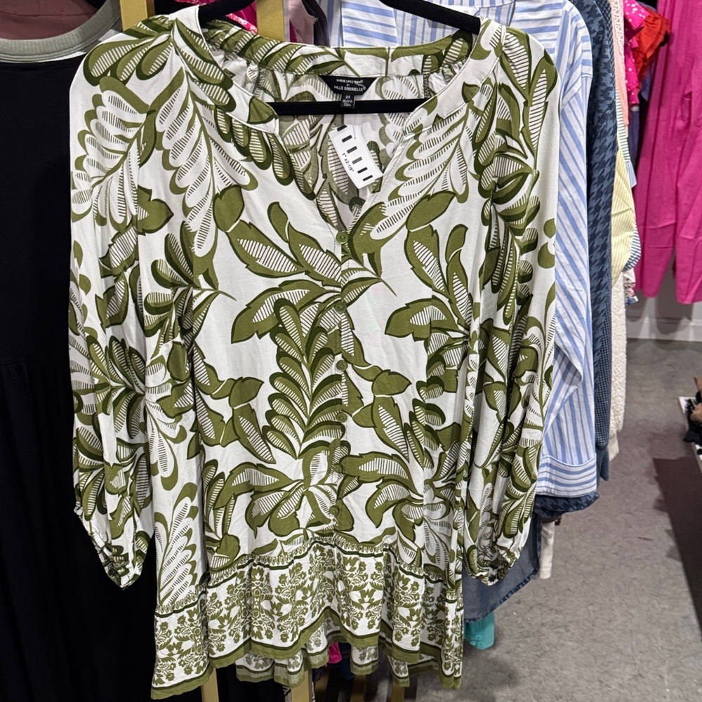 Mlle Gabrielle Olive Green Botanical Print Tunic